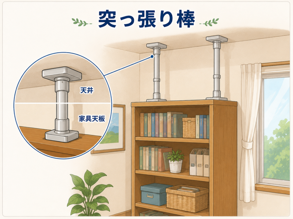 突っ張り棒での家具の固定
