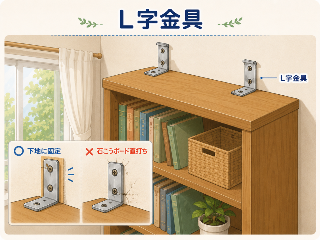 L字金具で家具の固定