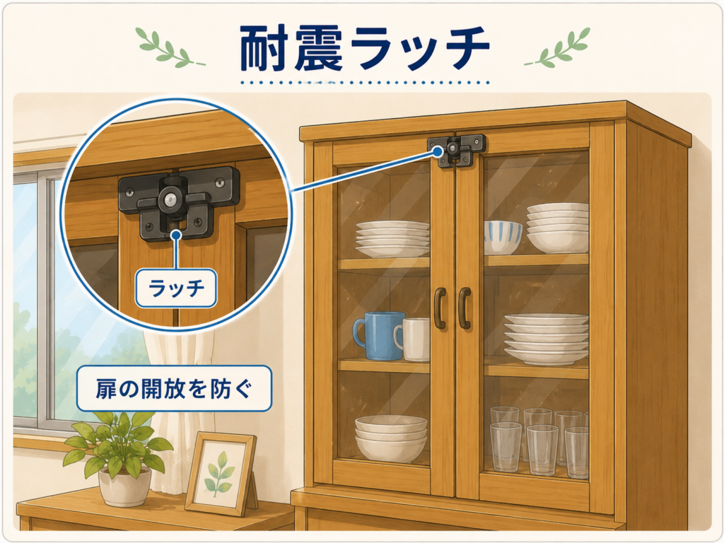 耐震ラッチでの固定
