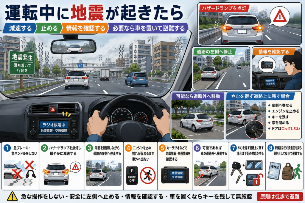 車の運転中に地震がおきたら