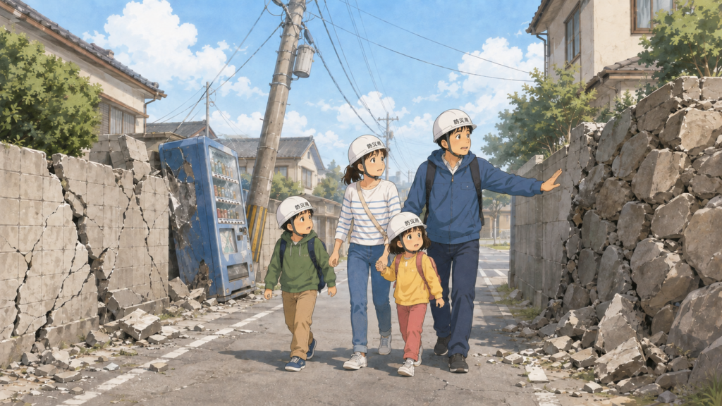 倒壊リスクのあるものから遠ざかって移動をする