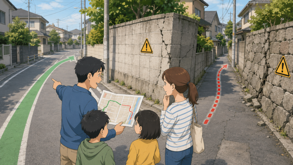 倒壊リスクを考えて通学路を決める