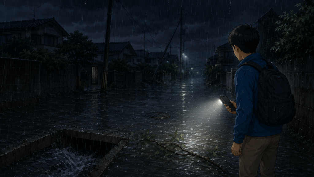 大雨の夜の避難
