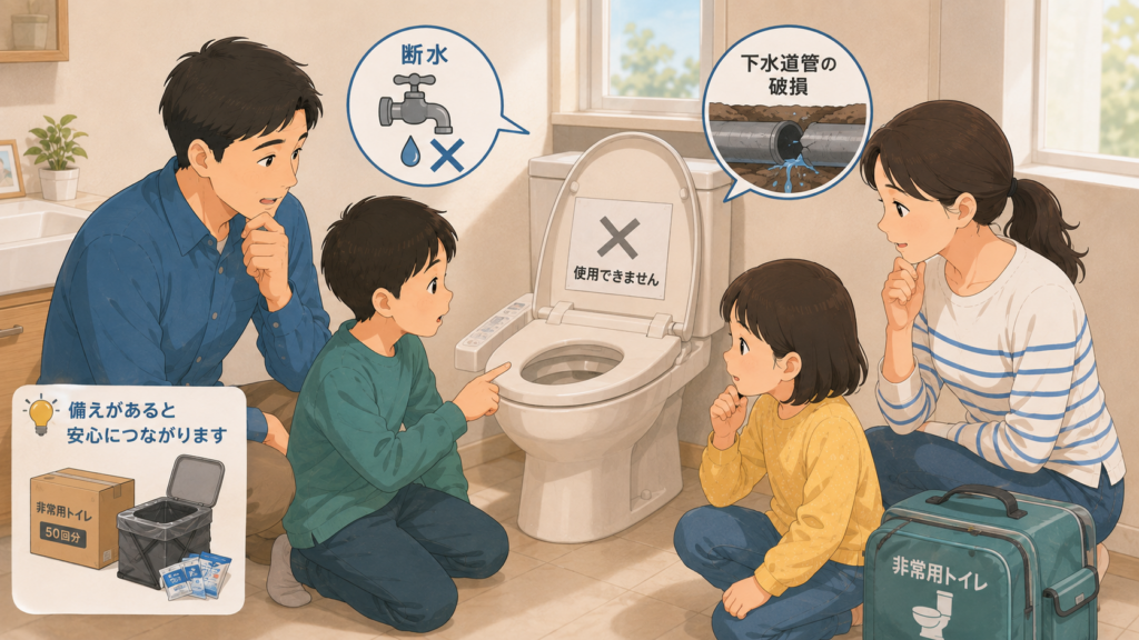 被災で使用できなくなったトイレ