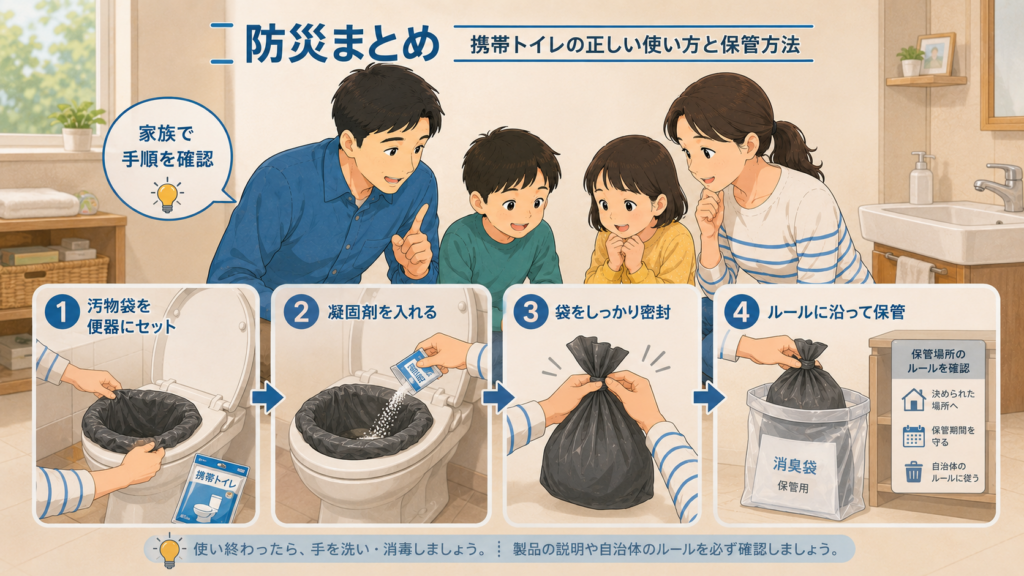 携帯トイレ・簡易トイレの使用法の確認